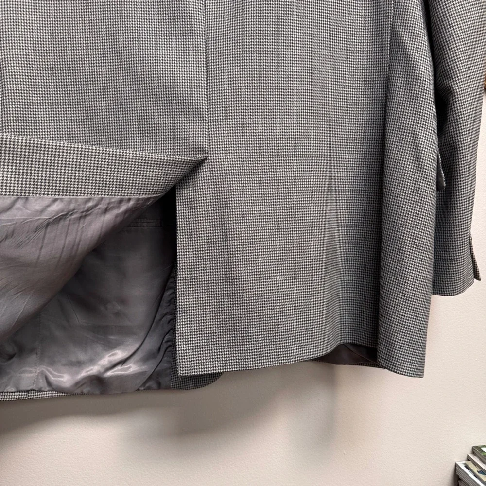 JOS‎ A BANK Mens 46R GORDON Sport Coat Blazer 100% Wool Houndstooth Gray Career